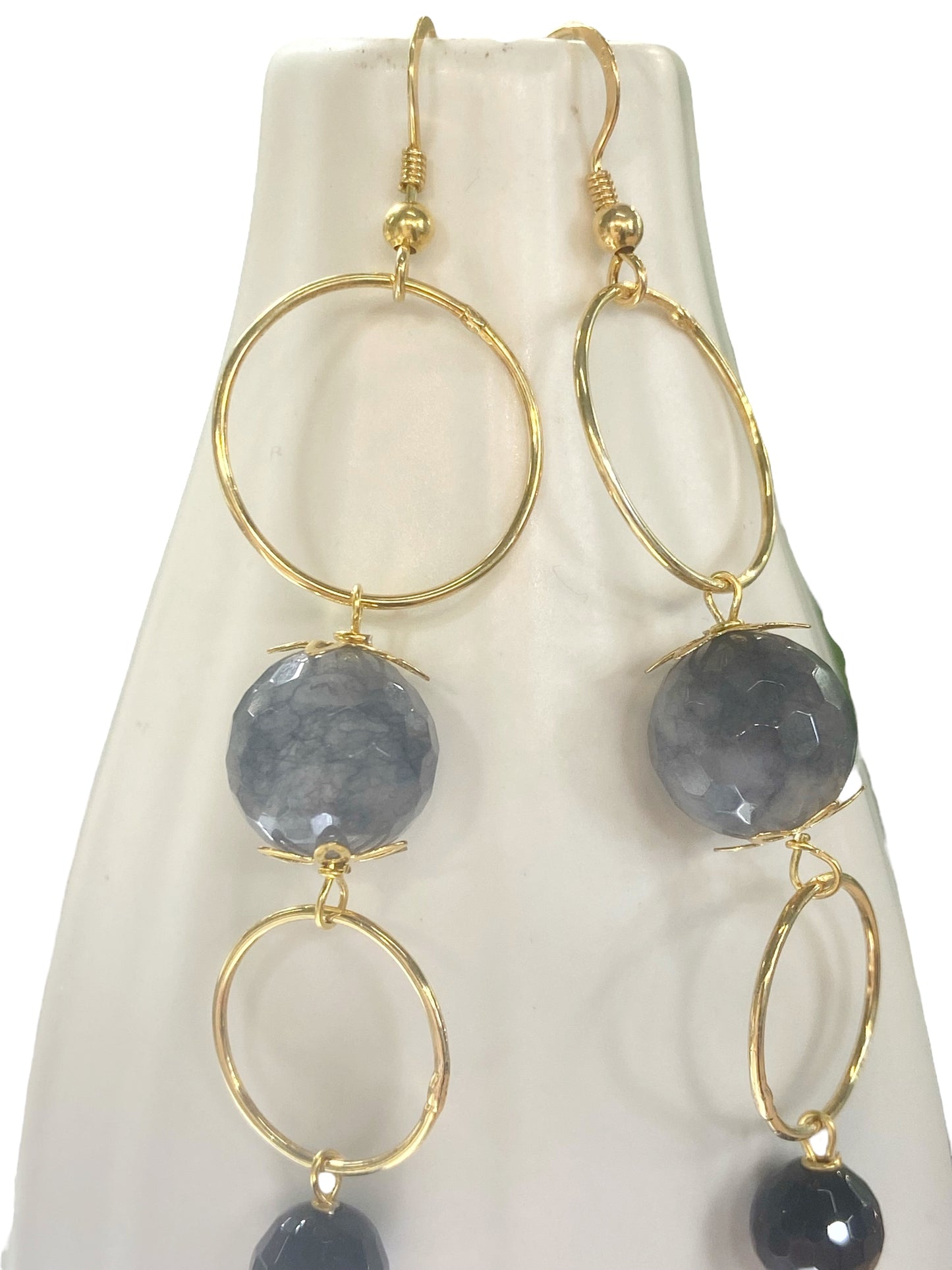 Pendientes de plata, ónix y cuarzo