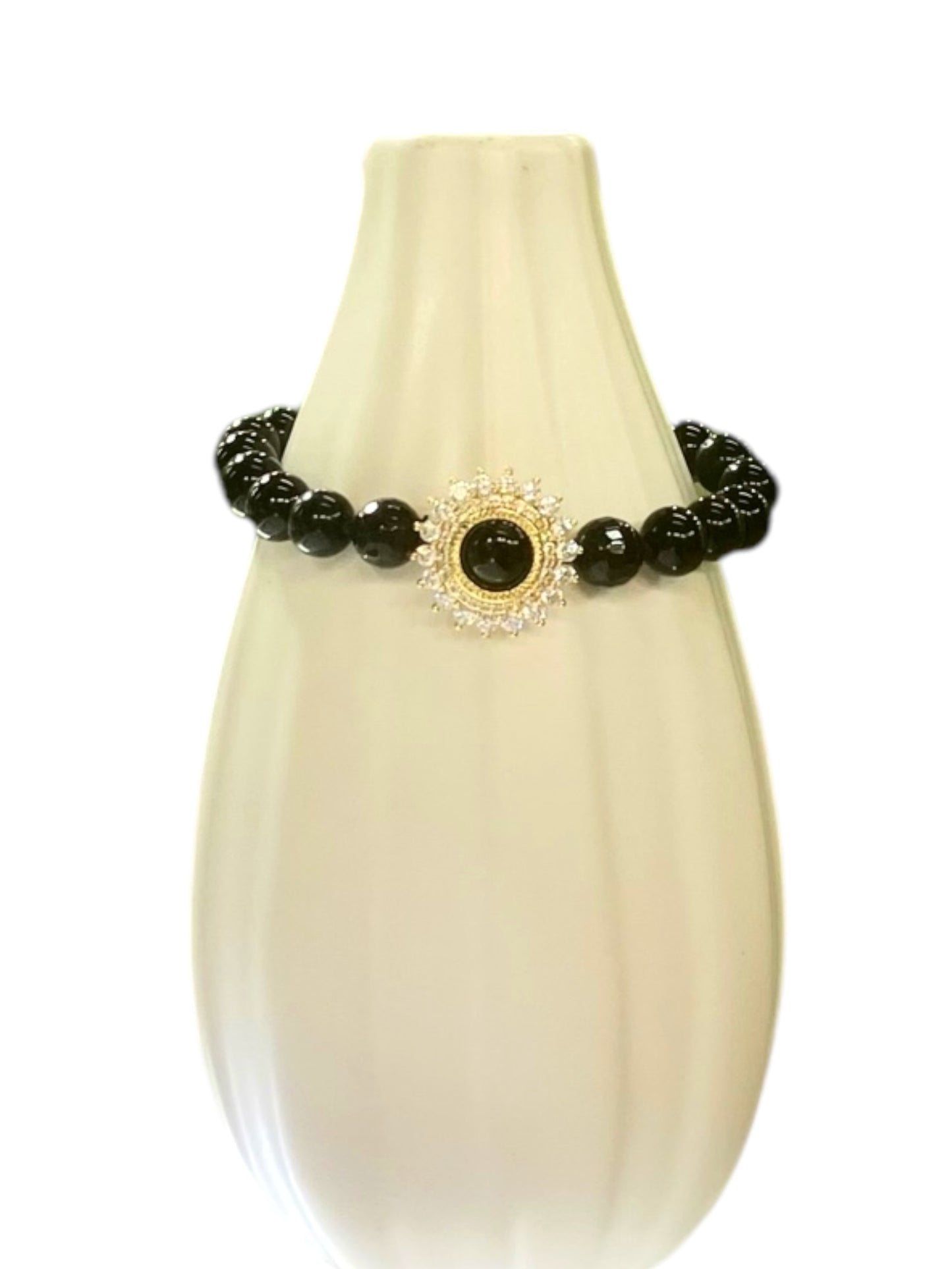 Bracelet with onyx, 925 silver and steel