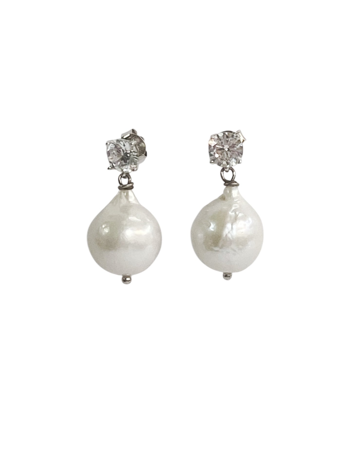 Pendientes de plata 925, circonitas y perlas de río