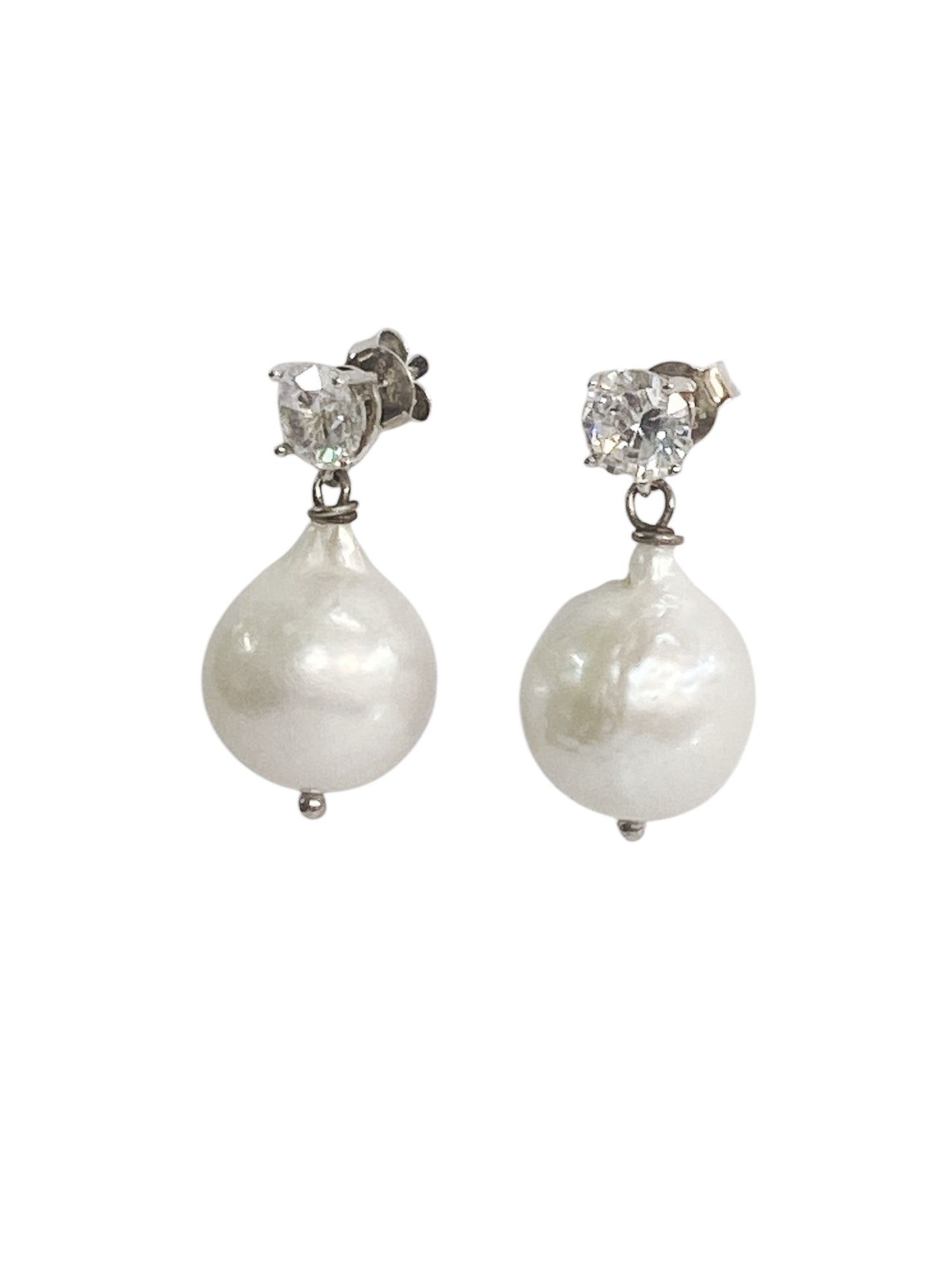 Pendientes de plata 925, circonitas y perlas de río