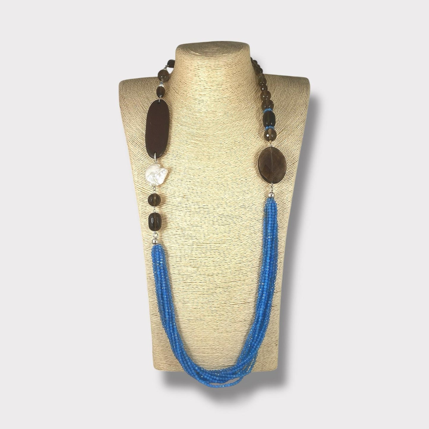 Collana senza chiusura in quarzo, agata e perla di acqua dolce