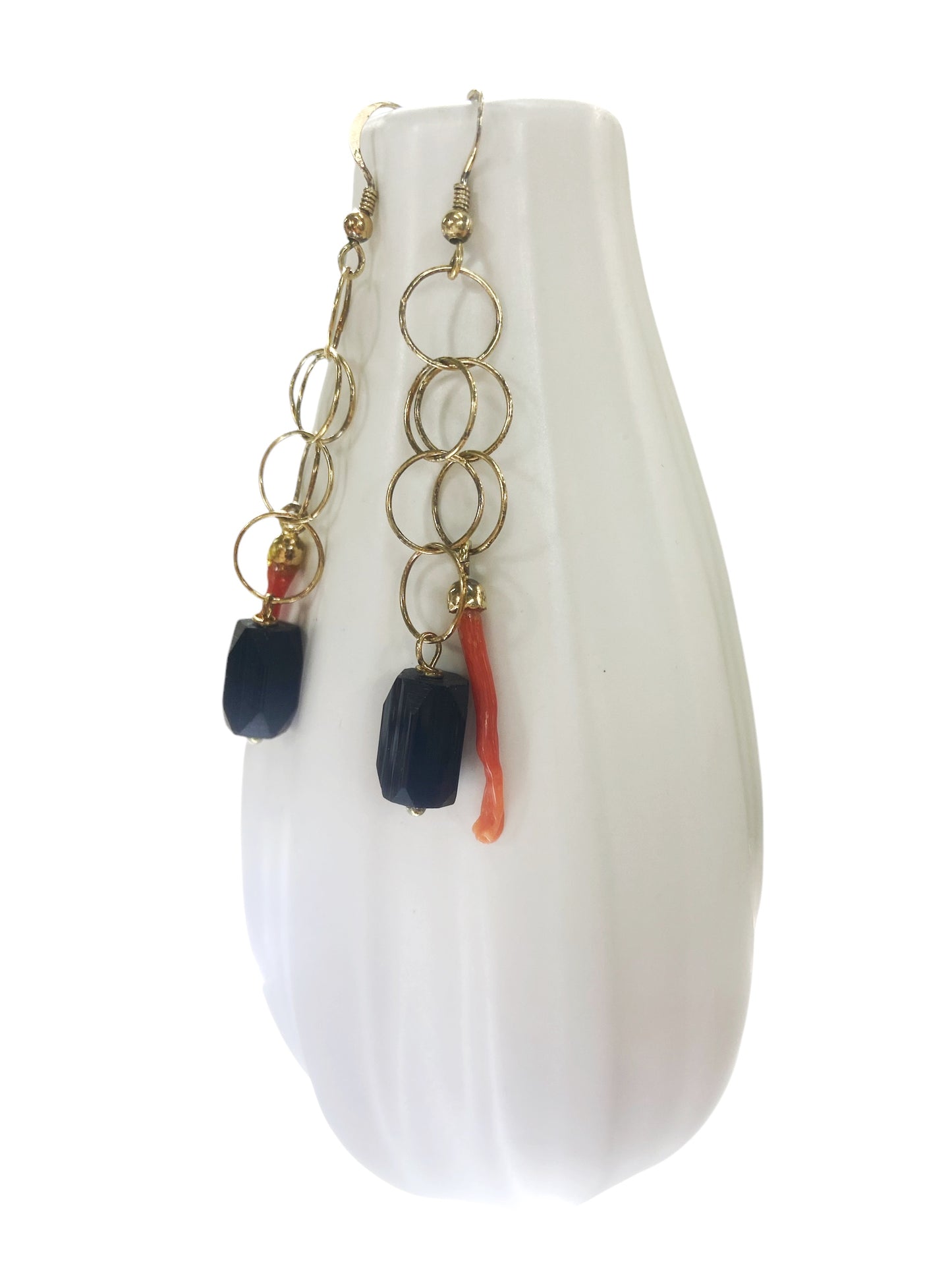 Silver and coral earrings