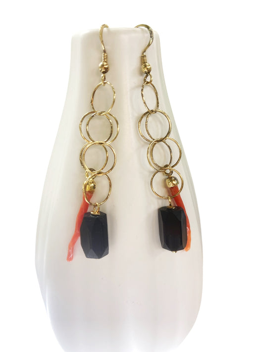 Silver and coral earrings