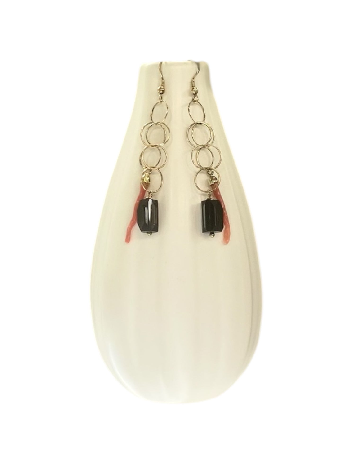 Silver and coral earrings