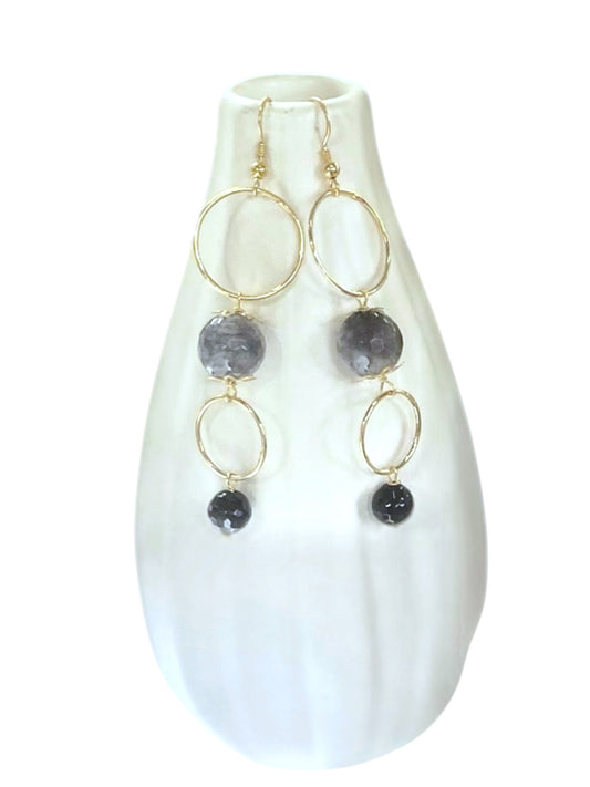 Silver, onyx and quartz earrings