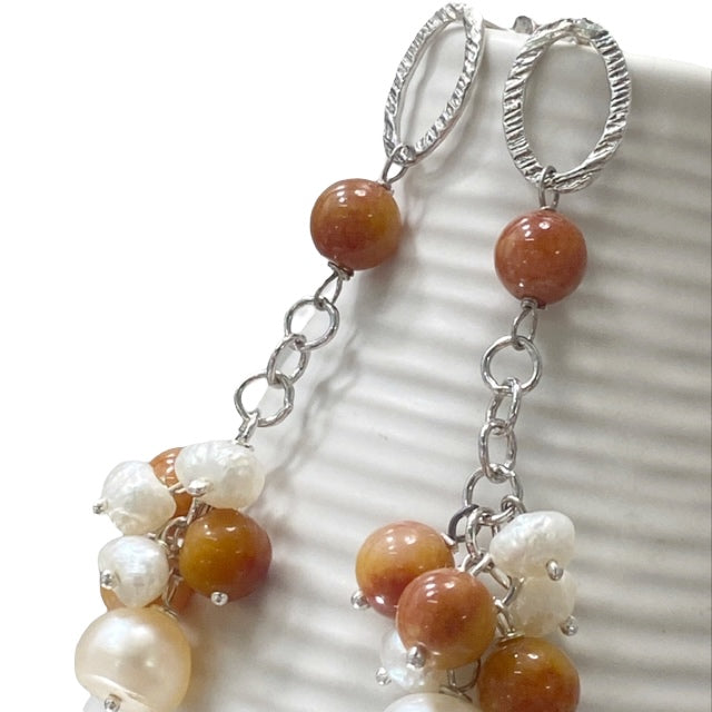 925 silver earrings, pearls and agate