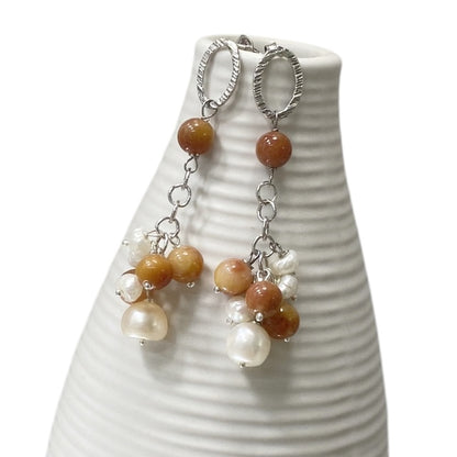 925 silver earrings, pearls and agate