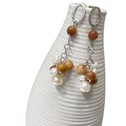 925 silver earrings, pearls and agate