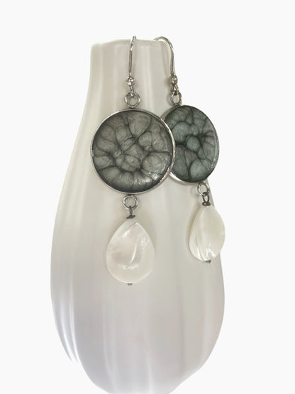 Hand painted earrings with mother of pearl