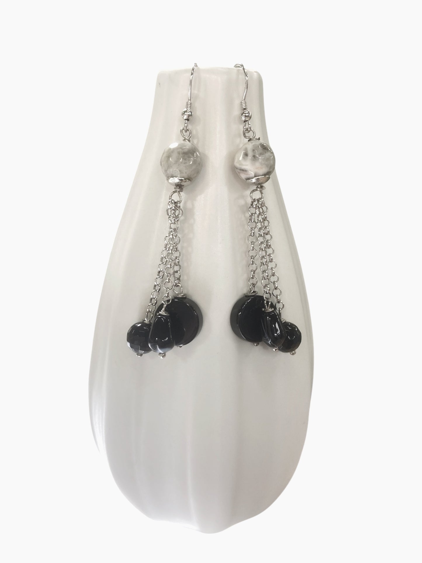 925 silver earrings with onyx and jasper