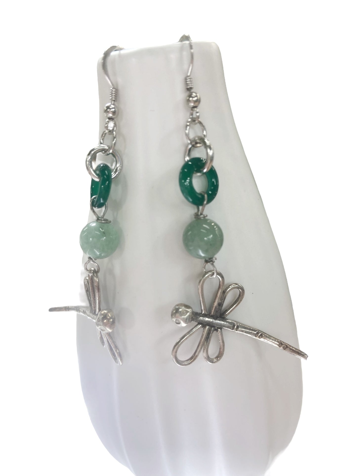 Silver and green agate earrings