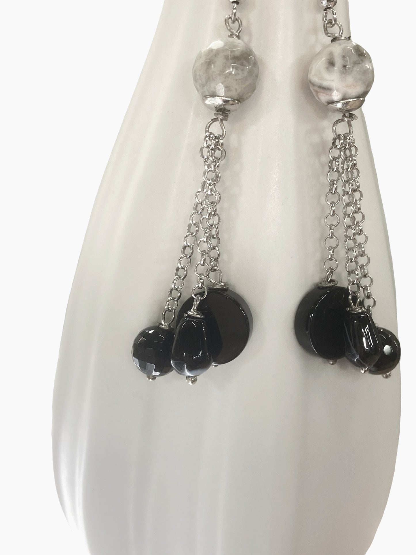 925 silver earrings with onyx and jasper