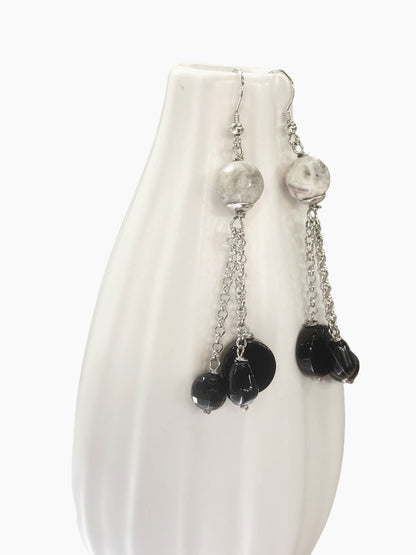 925 silver earrings with onyx and jasper