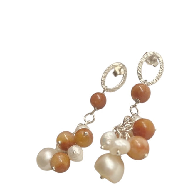 925 silver earrings, pearls and agate