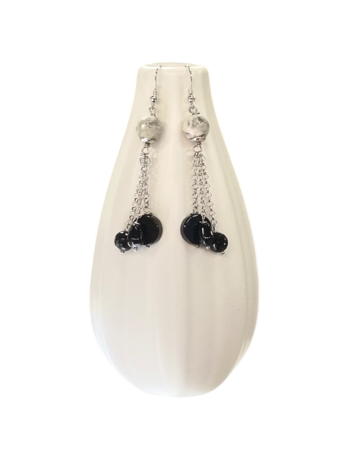 925 silver earrings with onyx and jasper