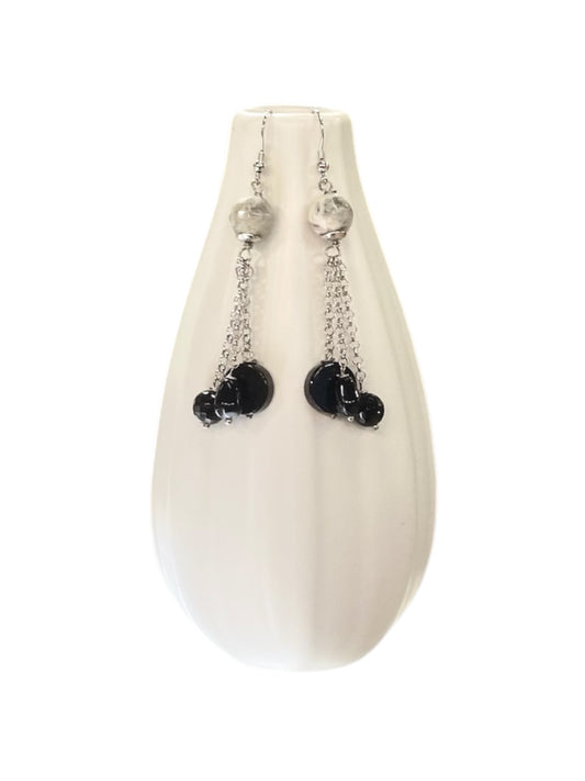 925 silver earrings with onyx and jasper