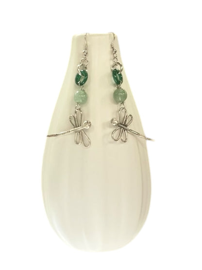 Silver and green agate earrings