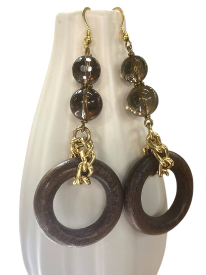 Silver, wood, quartz and metal earrings