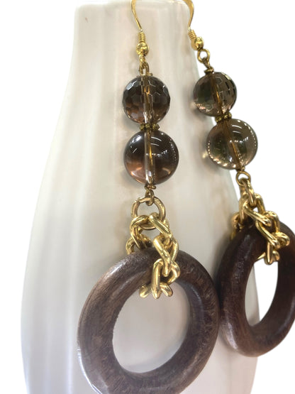 Silver, wood, quartz and metal earrings