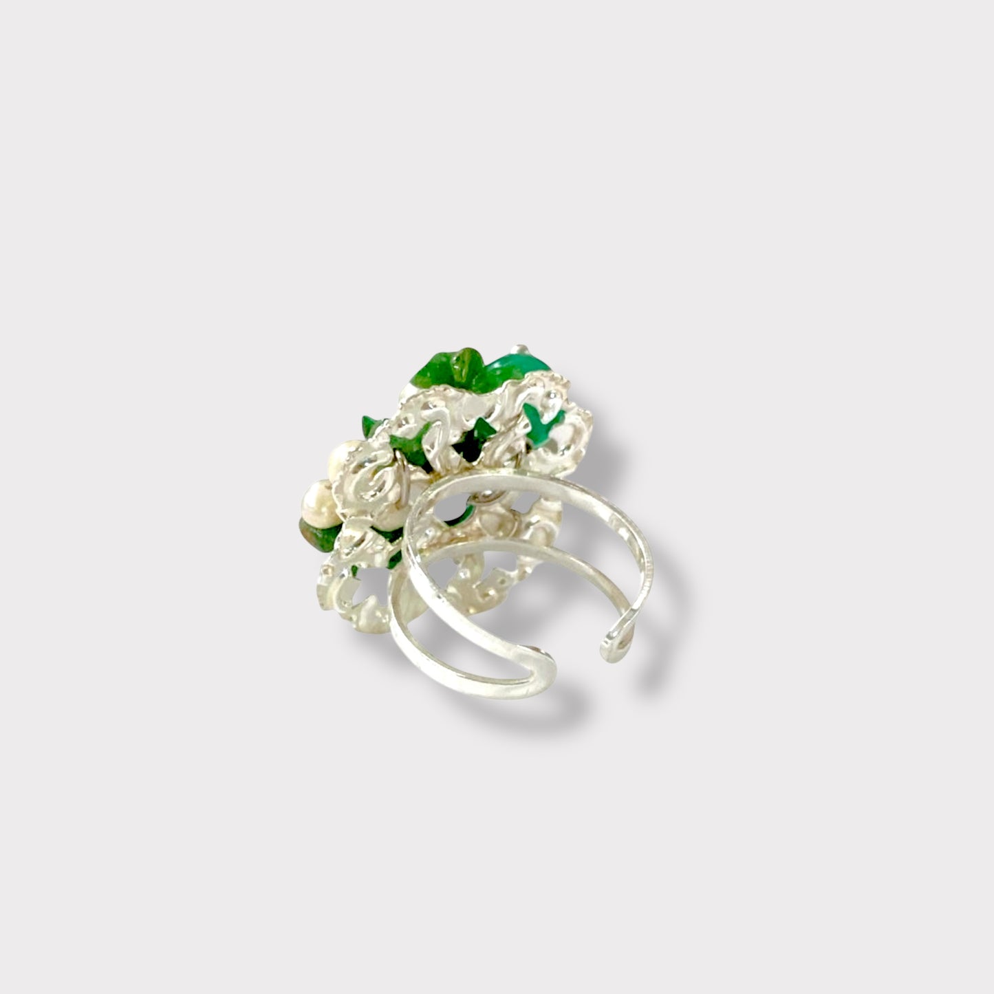 Anillo de plata 925, ágata verde y perlas de agua dulce