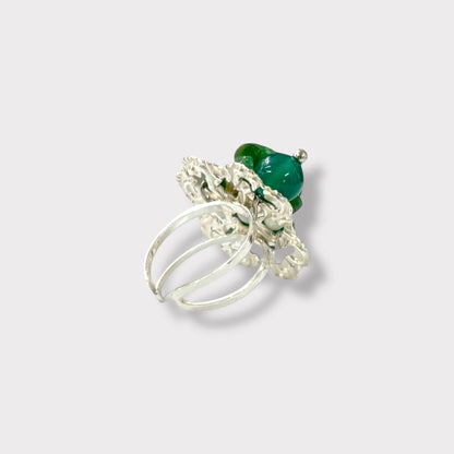 Anillo de plata 925, ágata verde y perlas de agua dulce