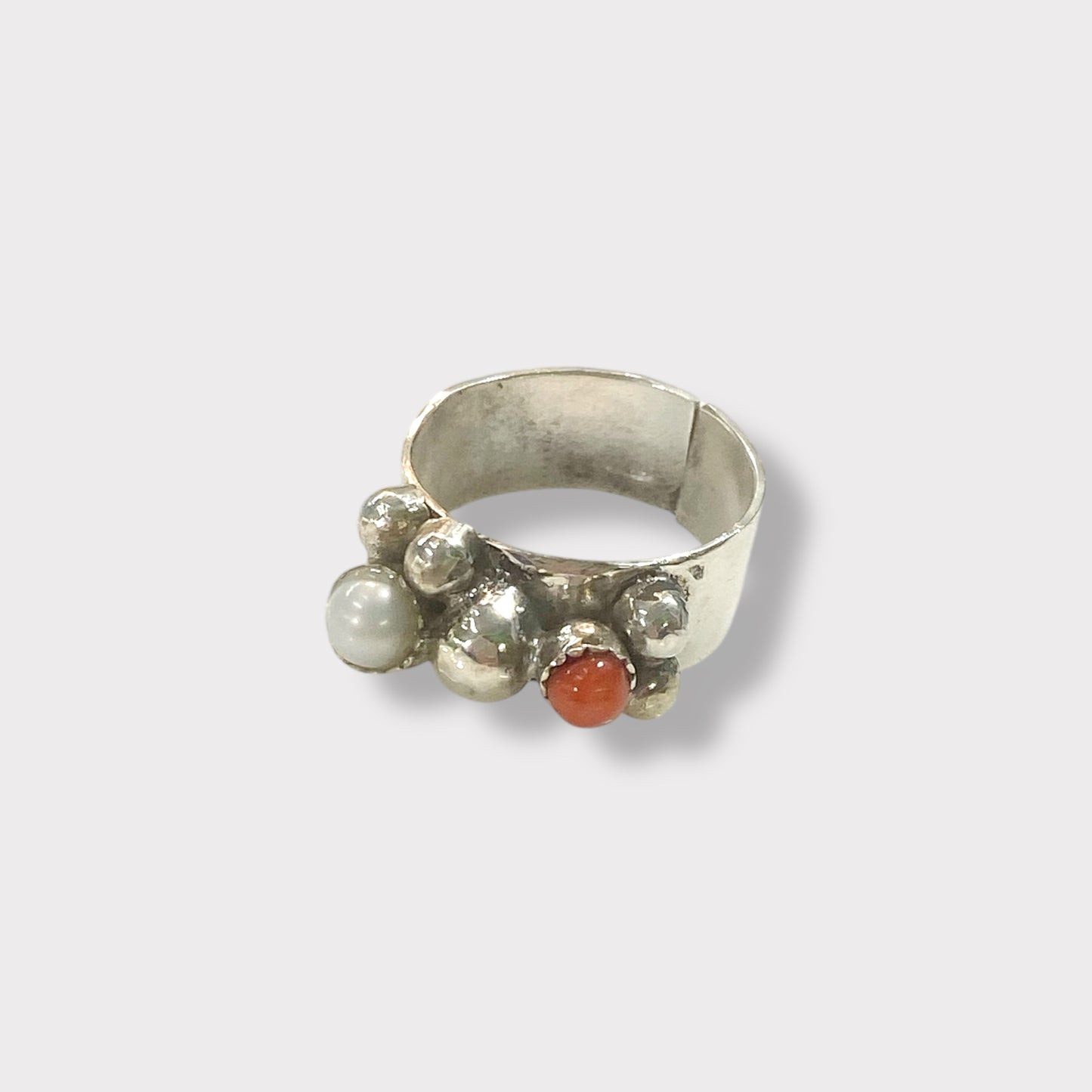 925 silver ring with coral and freshwater pearl