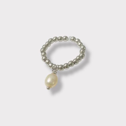 Elastic ring 925 silver and freshwater pearl