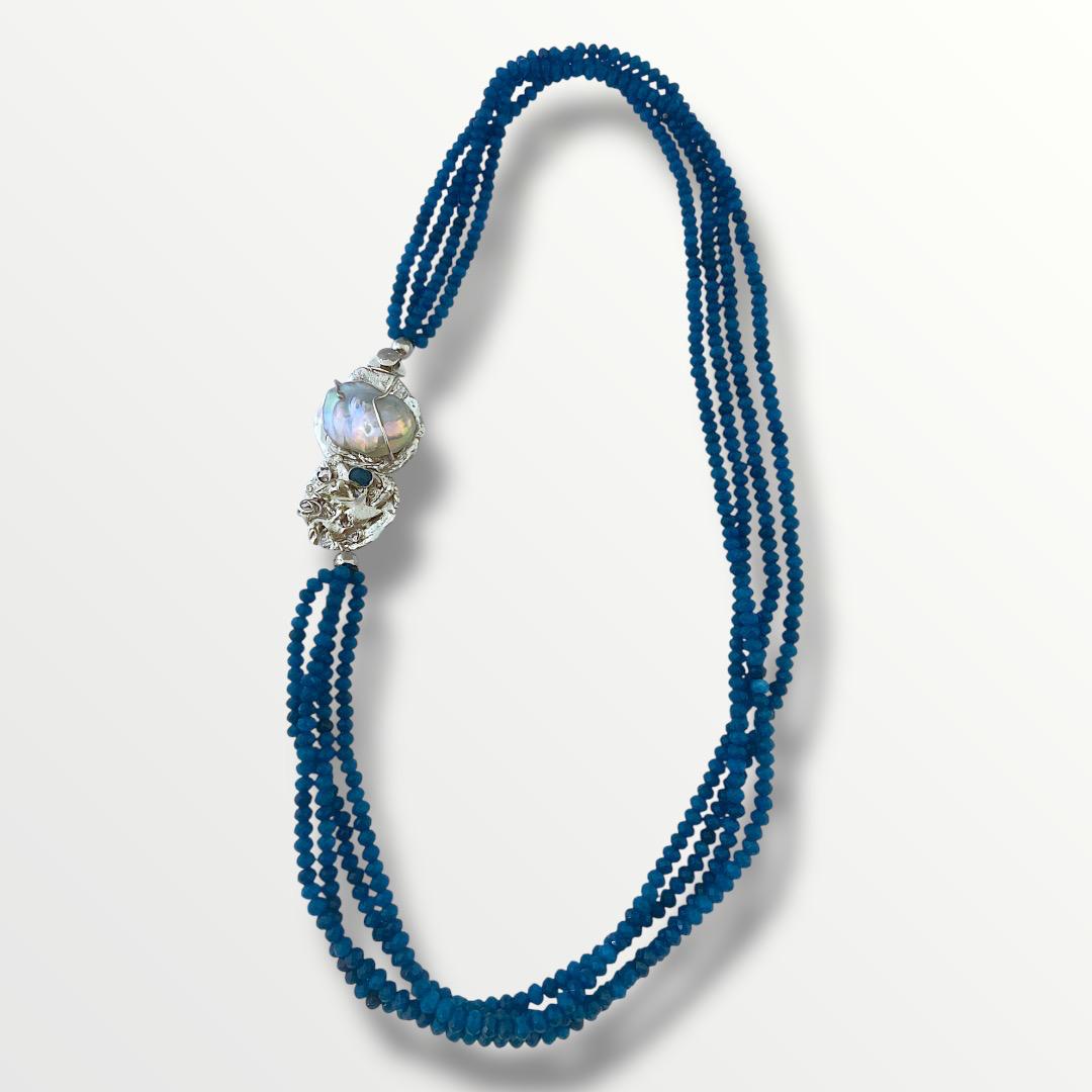 Collana multifilo agata blu e chiusura in argento 925