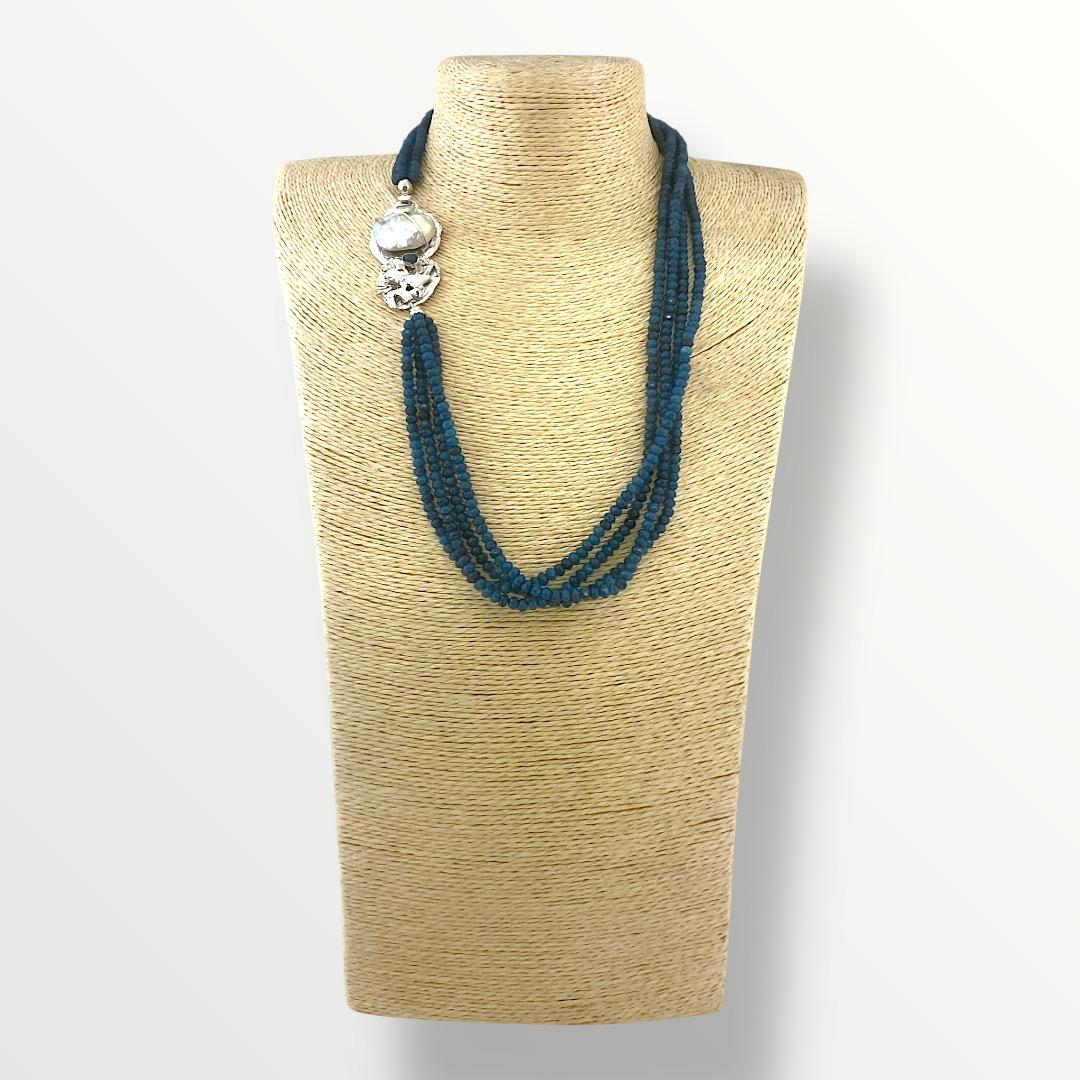 Collana multifilo agata blu e chiusura in argento 925