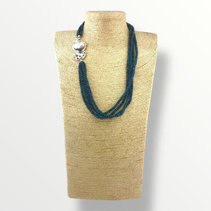 Collana multifilo agata blu e chiusura in argento 925