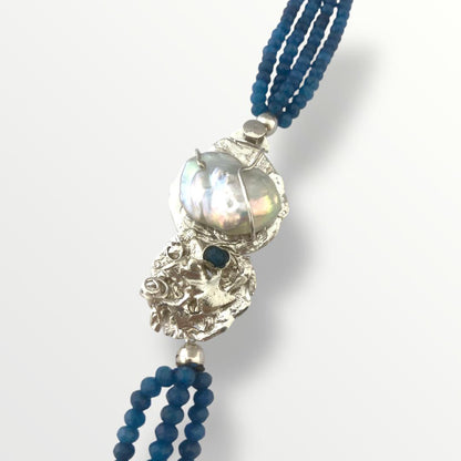 Collana multifilo agata blu e chiusura in argento 925