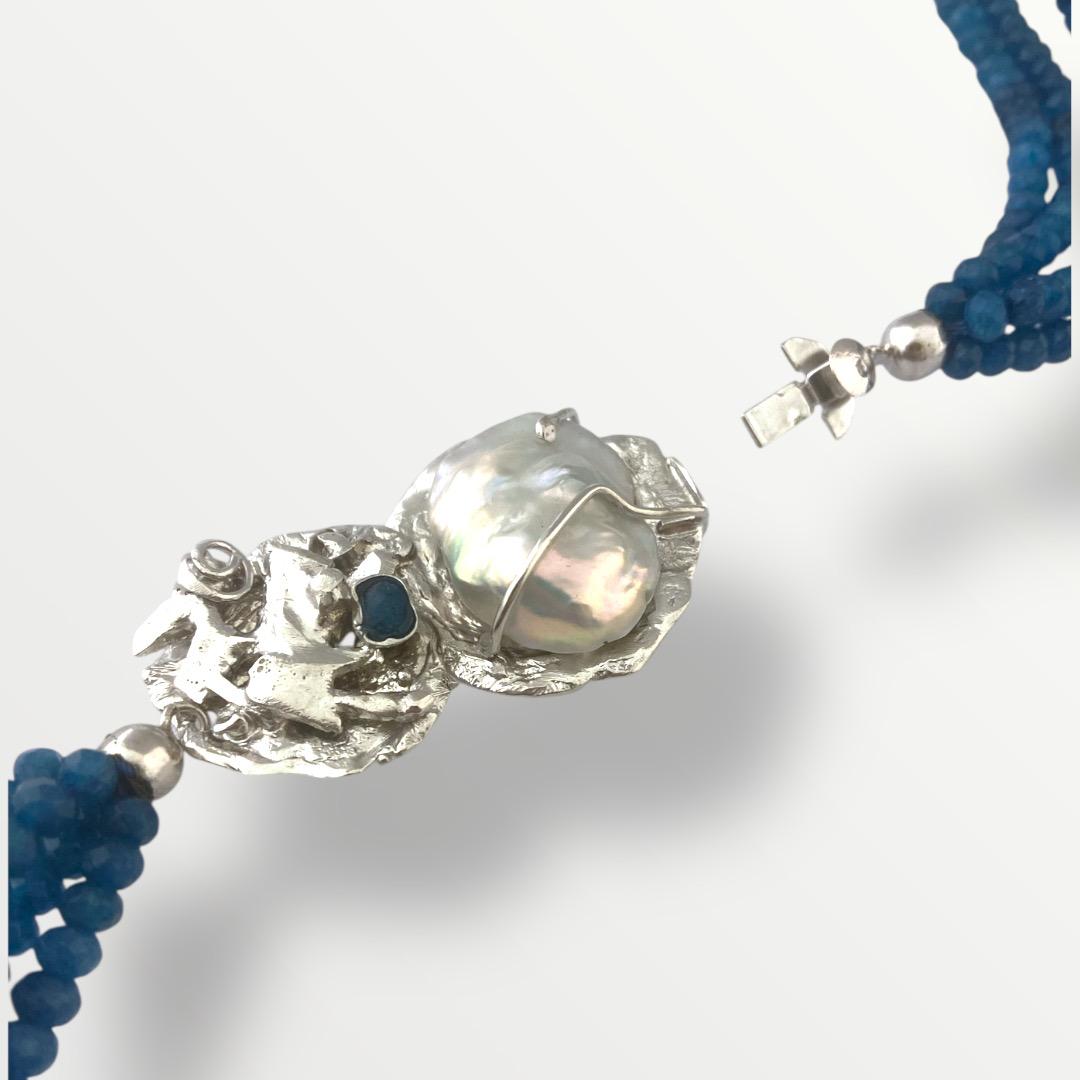 Collana multifilo agata blu e chiusura in argento 925