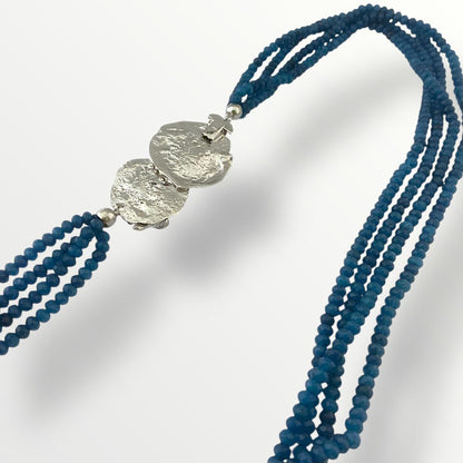 Collana multifilo agata blu e chiusura in argento 925