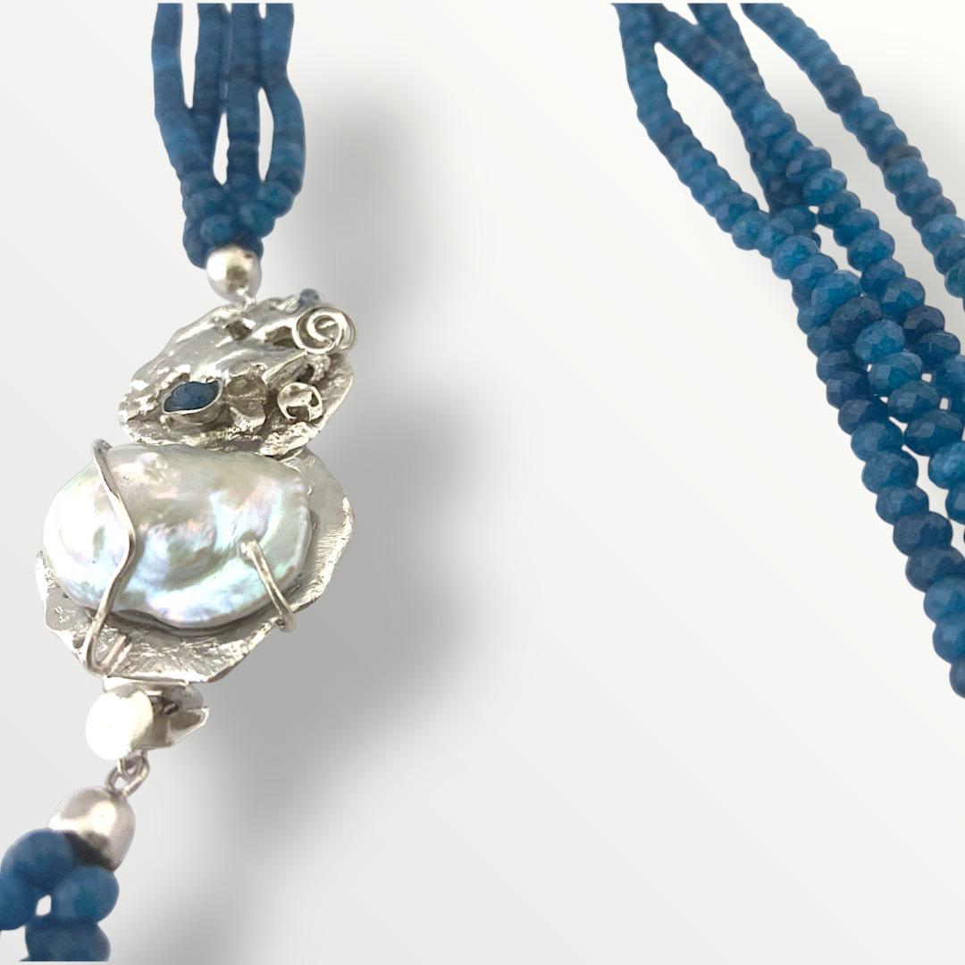 Collana multifilo agata blu e chiusura in argento 925