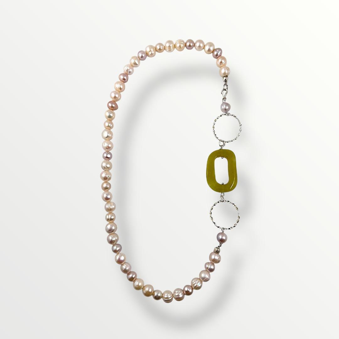 Collana con perle di acqua dolce rosa e argento 925