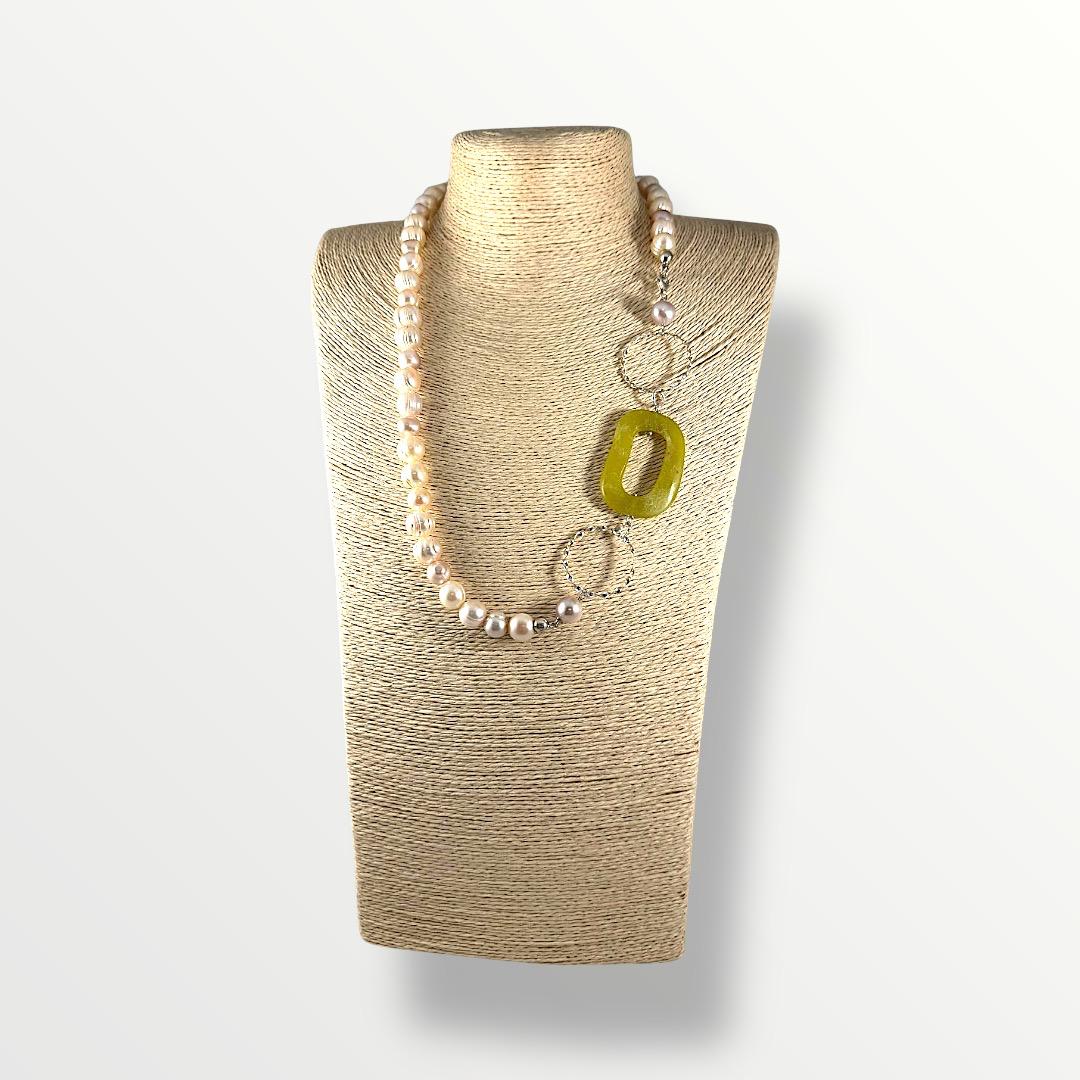 Collana con perle di acqua dolce rosa e argento 925