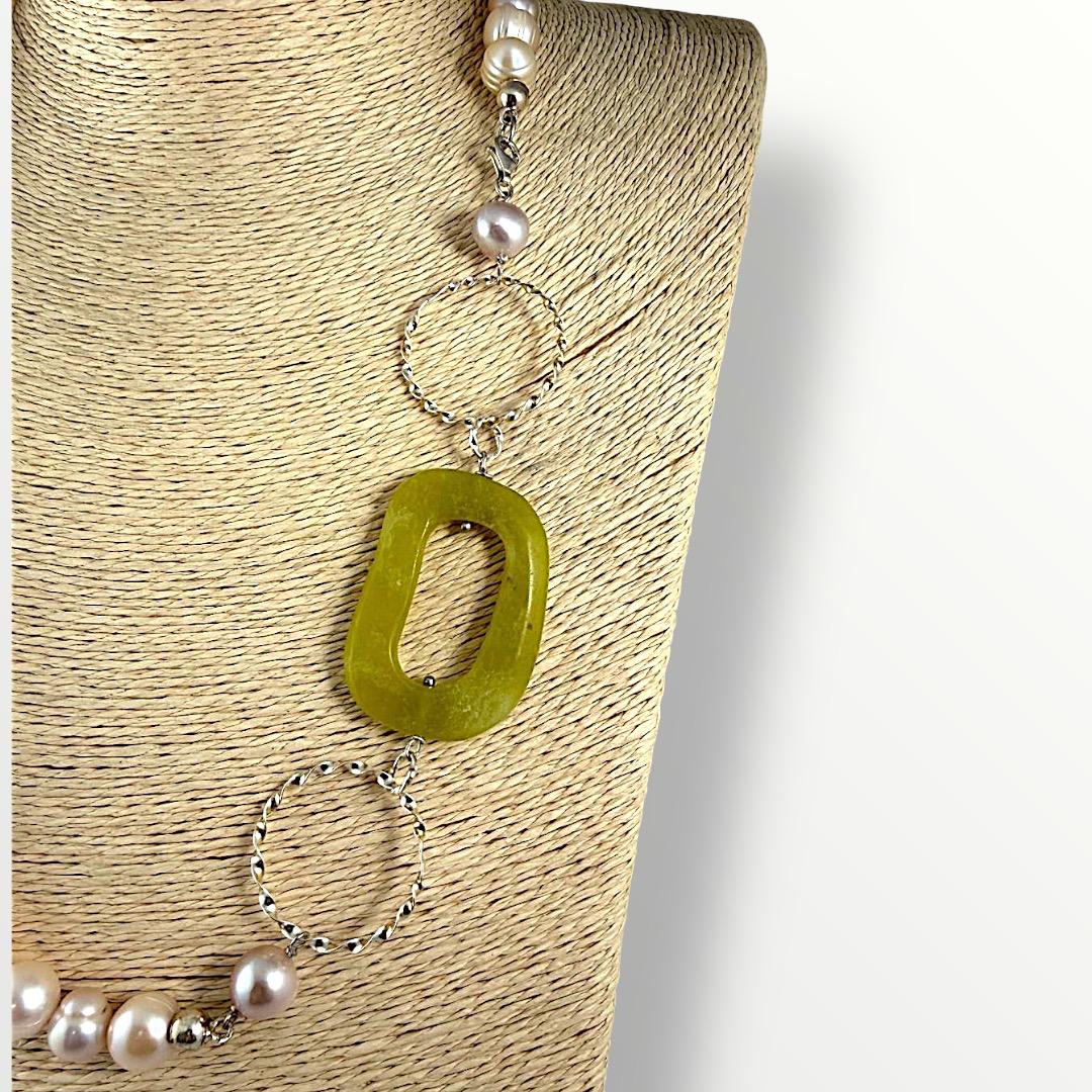 Collana con perle di acqua dolce rosa e argento 925