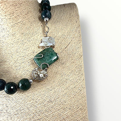 Collana girocollo con agata e laterale in argento 925 lavorato a mano