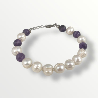 Bracciale con perle di acqua dolce , argento 925 e ametista