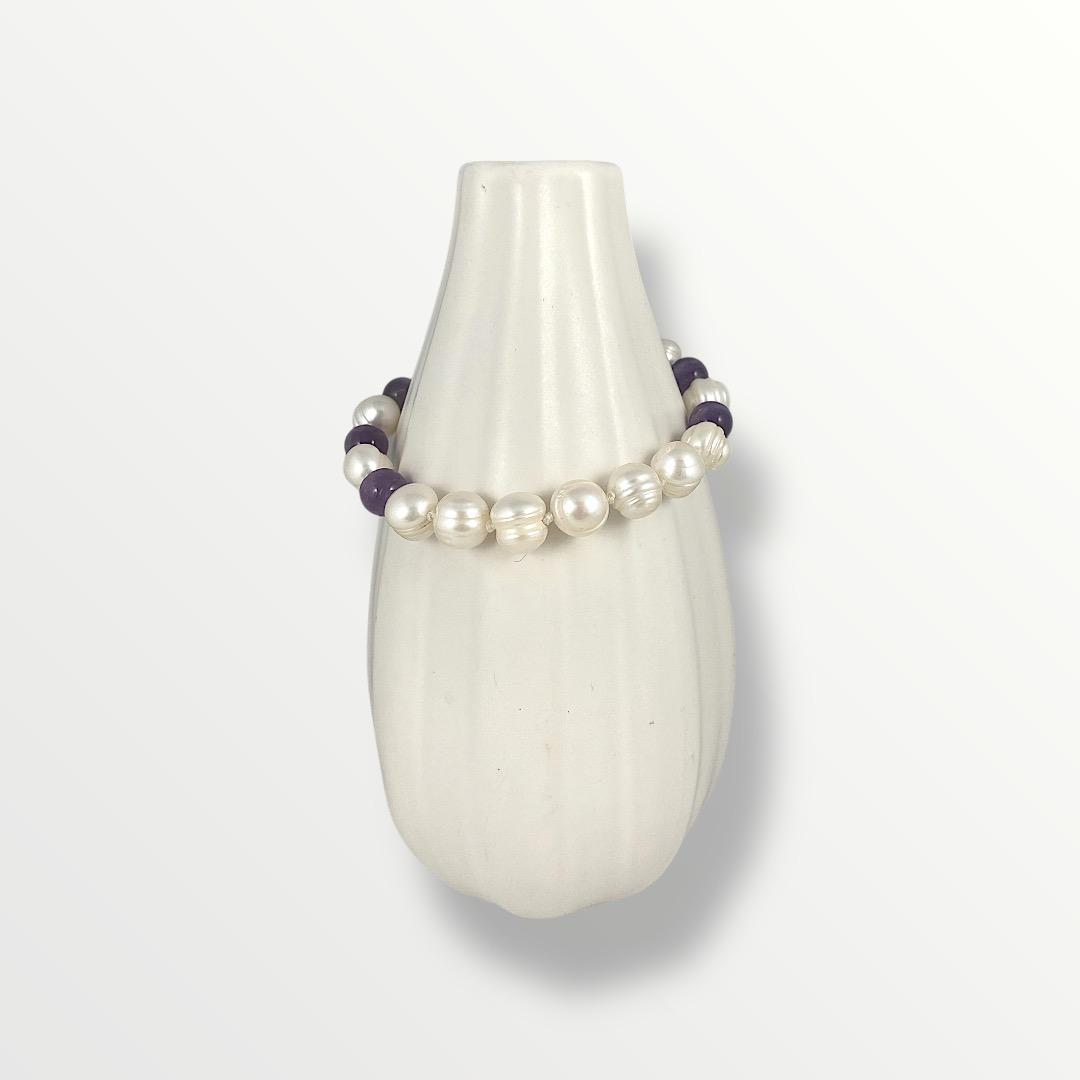 Bracciale con perle di acqua dolce , argento 925 e ametista