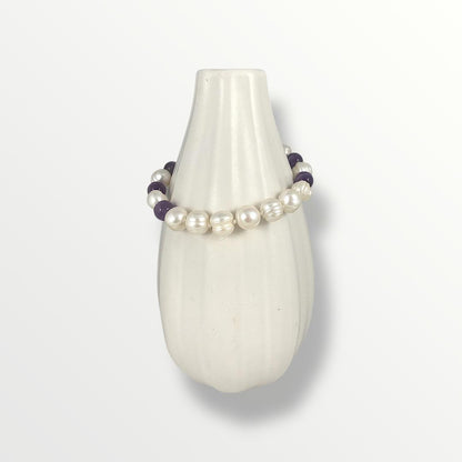 Bracciale con perle di acqua dolce , argento 925 e ametista