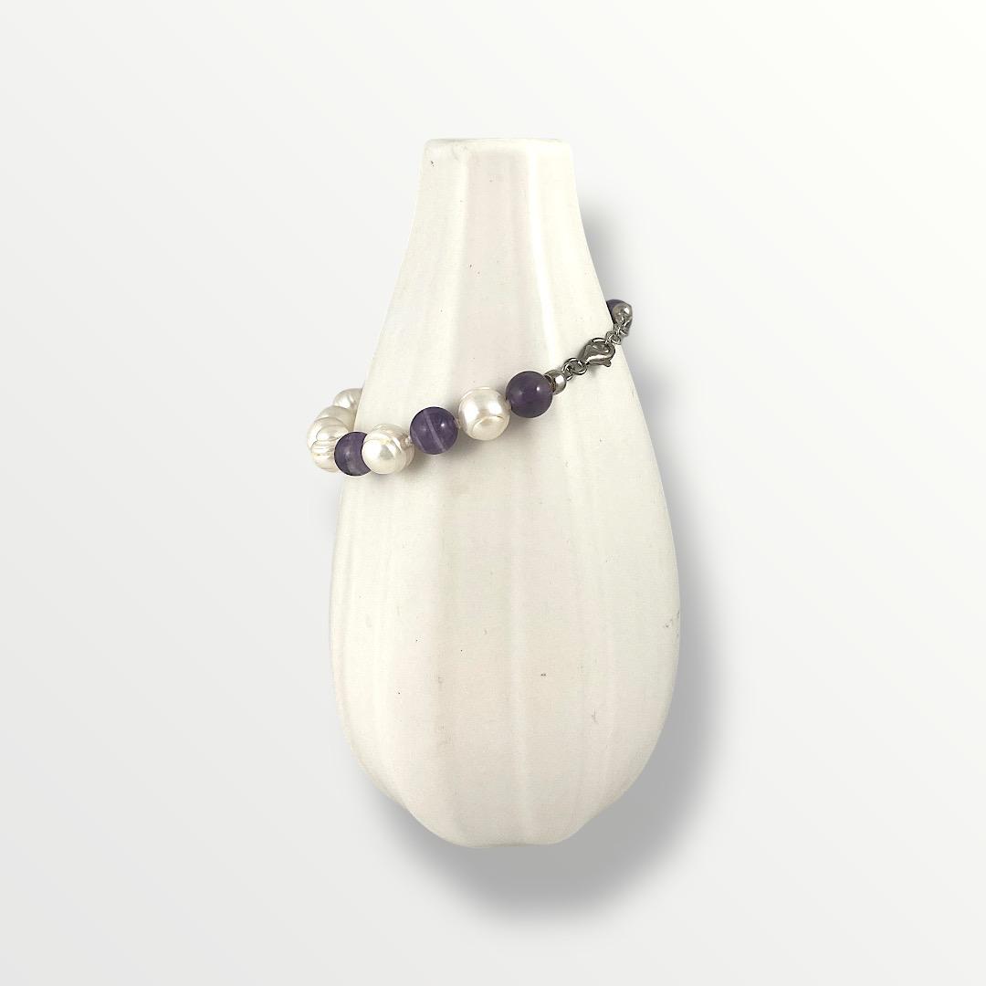 Bracciale con perle di acqua dolce , argento 925 e ametista