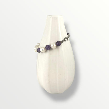Bracciale con perle di acqua dolce , argento 925 e ametista