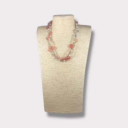 Collana girocollo con quarzo e perle di acqua dolce