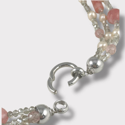 Collana girocollo con quarzo e perle di acqua dolce