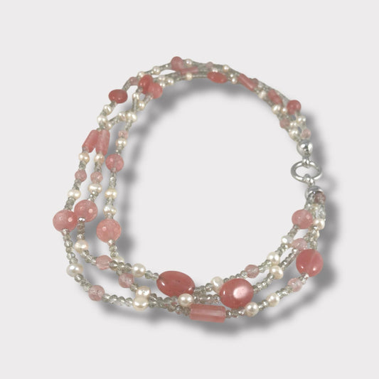 Collana girocollo con quarzo e perle di acqua dolce
