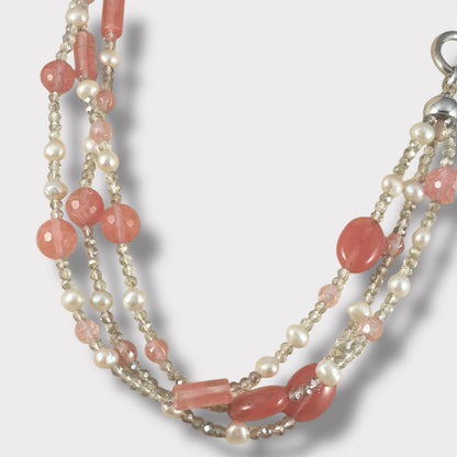 Collana girocollo con quarzo e perle di acqua dolce